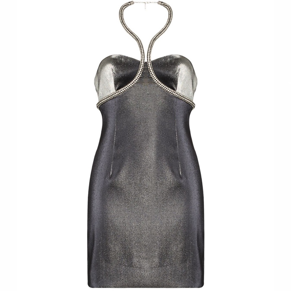 AREA crystal-embellished halterneck minidress